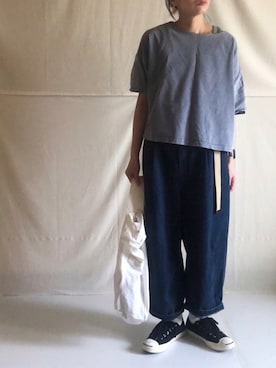 「FREAK'S STORE（フリークスストア）の▽【WEB限定】ワイドリブタンクトップ（タンクトップ、ブルー系）」を使った、はなこさん（レディース・160cm）の夏コーディネート