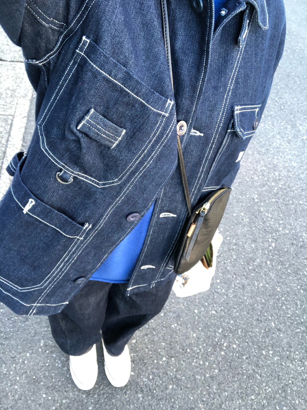 「Franklin Climbingの【Franklin Climbing】焚火デニムジャケット（カバーオール、ブルー系）」を使った、stkさん（レディース・159cm）の冬コーディネートの1枚目の写真