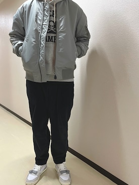 「GU（ジーユー）のアイテム（MA-1）」を使った、h299hiroさん（メンズ・174cm）の冬コーディネート
