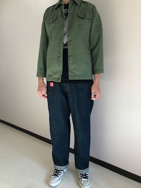 「GU（ジーユー）のアイテム（Tシャツ/カットソー、ブラック系）」を使った、h299hiroさん（メンズ・174cm）の夏コーディネート