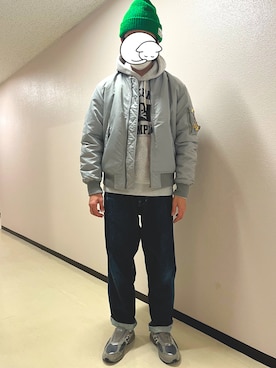 「GU（ジーユー）のアイテム（MA-1）」を使った、h299hiroさん（メンズ・174cm）の冬コーディネート