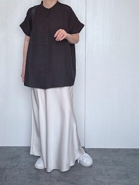 「Aunely（オーネリー）の【Aunely】すぐサラ ひんやり エフォートレス シャツ ＜YOSOOIシリーズ＞（シャツ/ブラウス、ブラック系）」を使った、Chisato  さん（レディース・158cm）の春コーディネート