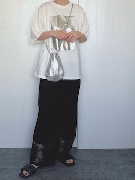 「tiptop（ティップトップ）の箔プリント半袖BIGTシャツ（Tシャツ/カットソー）」を使った、Chisato  さん（レディース・158cm）の夏コーディネート