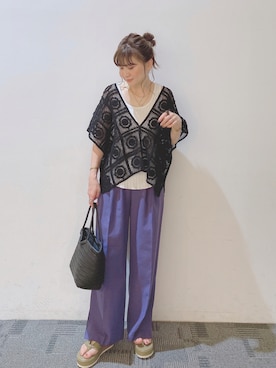 「かぎあみベスト」｜Chisato  さん（レディース・157cm）の夏コーディネート