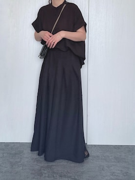 「Aunely（オーネリー）の【Aunely】すぐサラ ひんやり エフォートレス シャツ ＜YOSOOIシリーズ＞（シャツ/ブラウス、ブラック系）」を使った、Chisato  さん（レディース・158cm）の春コーディネート