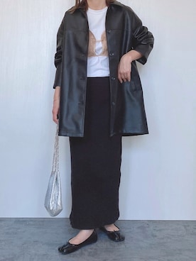 「フェイクレザー」｜「アイテム（その他アウター）」を使った、Chisato  さん（レディース・158cm）の秋コーディネート