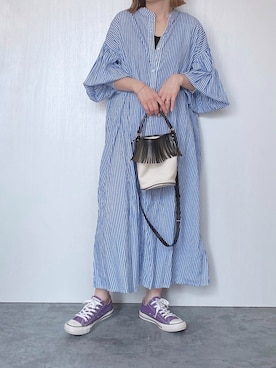 「春カラー」｜「アイテム（シャツワンピース）」を使った、Chisato  さん（レディース・158cm）の春コーディネート