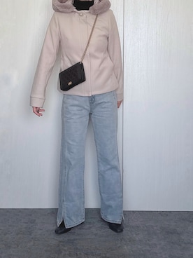 「アイテム（その他アウター、ピンク系）」を使った、Chisato  さん（レディース・158cm）の冬コーディネート