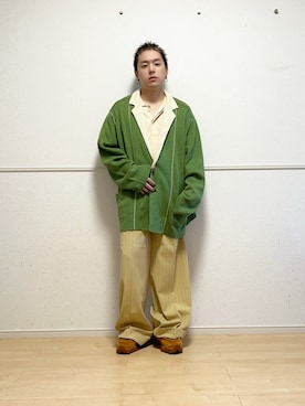 「soerte（ソエルテ）のWide straight slacks/ワイドストレートスラックスパンツ（スラックス、イエロー系）」を使った、SuZuAさん（メンズ・160cm）の秋コーディネート