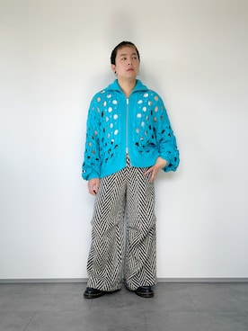 「seyto（セイト）のCircle punching damage drivers knit / サークルパンチングダメージドライバーズニット（ニット/セーター、ブルー系）」を使った、SuZuAさん（メンズ・160cm）の秋コーディネート
