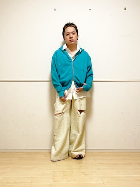 「SINSS（シンス）のGraphic shirt / グラフィックシャツ（シャツ/ブラウス、ホワイト系）」を使った、SuZuAさん（メンズ・160cm）の秋コーディネート