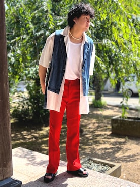 「Adoon plain（アドーンプレーン）のアイテム（パンツ）」を使った、SuZuAさん（メンズ・160cm・20代）の夏コーディネート