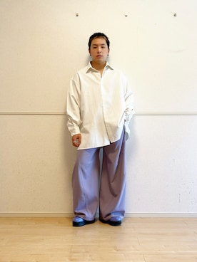 「HARE（ハレ）の【SET UP対応】3ディメンションワイドパンツ(HARE)（スラックス、パープル系）」を使った、SuZuAさん（メンズ・160cm）の秋コーディネート