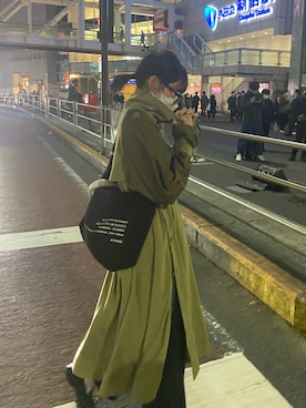 「カーキアウター」｜「アイテム（トレンチコート）」を使った、unaさん（レディース・158cm）の冬コーディネート
