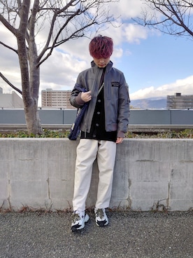 「AVIREX（アヴィレックス）のアイテム（ライダースジャケット）」を使った、hayatoさん（メンズ・170cm）の冬コーディネート