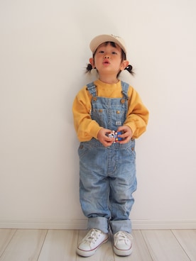 「Lee（リー）のアイテム（サロペット/オーバーオール）」を使った、タロイモさん（キッズ・90cm）の秋コーディネート