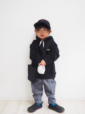 「FREAK'S STORE（フリークスストア）のアイテム（帽子）」を使った、タロイモさん（キッズ・90cm）の秋コーディネート