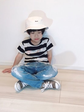「アイテム（ハット、ホワイト系）」を使った、タロイモさん（キッズ・104cm）の夏コーディネート