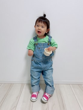 「カラー×コーデ」｜「アイテム（サロペット/オーバーオール）」を使った、タロイモさん（キッズ・90cm）の春コーディネート