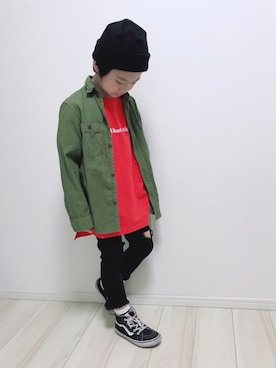 「Right-on（ライトオン）のアイテム（ニットキャップ/ビーニー）」を使った、タロイモさん（キッズ・123cm）の春コーディネート