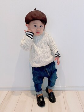 「quoti use fith（クゥオティ　ユース　フィス）のアイテム（ハンチング/ベレー帽）」を使った、タロイモさん（キッズ・80cm）の冬コーディネート