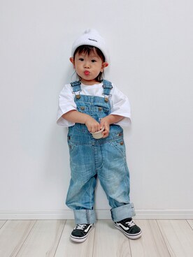 「デニムっていいよね」｜「アイテム（オールインワン・サロペット）」を使った、タロイモさん（キッズ・90cm）の夏コーディネート