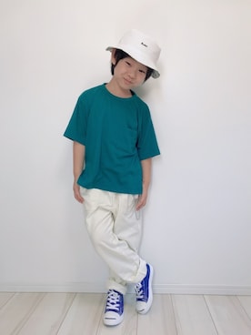 「アイテム（ハット、ホワイト系）」を使った、タロイモさん（キッズ・120cm）の夏コーディネート