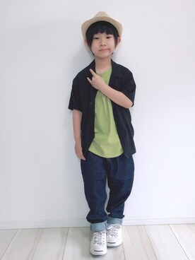 「アイテム（ハット、ホワイト系）」を使った、タロイモさん（キッズ・120cm）の春コーディネート