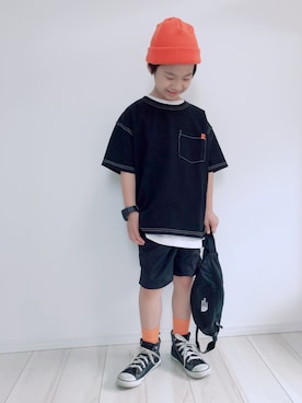 「Right-on（ライトオン）のアイテム（帽子）」を使った、タロイモさん（キッズ・123cm）の夏コーディネート