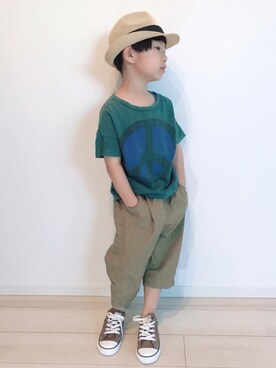 「アイテム（ハット、ホワイト系）」を使った、タロイモさん（キッズ・110cm）の春コーディネート