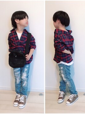 「Dickies（ディッキーズ）のアイテム（バックパック/リュック）」を使った、タロイモさん（キッズ・110cm）の春コーディネート