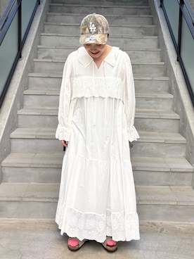 「URBAN RESEARCH（アーバンリサーチ）のPicchi Nia　WHITE LACE（ワンピース、ホワイト系）」を使った、LILIさん（レディース・157cm）の夏コーディネート