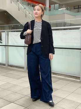 「アイテム（ノーカラージャケット、ブラック系）」を使った、LILIさん（レディース・157cm）の秋コーディネート
