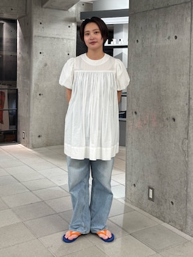 「URBAN RESEARCH（アーバンリサーチ）のPicchi Nia　ARCHIVE WHITE（ワンピース、ホワイト系）」を使った、LILIさん（レディース・157cm）の夏コーディネート