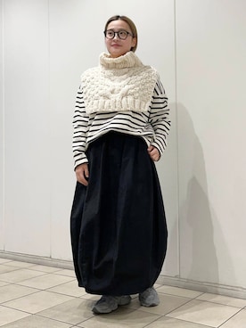 「かぐれ（カグレ）のボーダーワイドカットソー（Tシャツ/カットソー）」を使った、LILIさん（レディース・157cm）の冬コーディネート