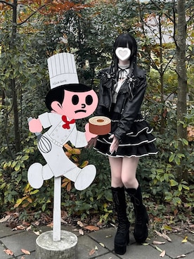 「アイテム（ライダースジャケット）」を使った、୨୧ねおちゃん୨୧さん（レディース・153cm）の秋コーディネート