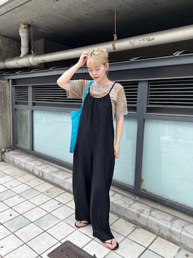 「ブルーコーデ」｜「アイテム（サロペット/オーバーオール）」を使った、みいたろうさん（レディース・159cm）の夏コーディネート