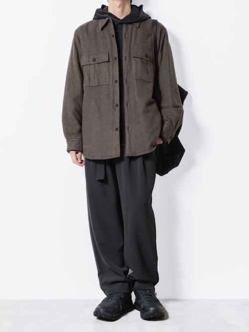 PE ストレッチダブルクロス ベルテッド ワイドテーパードトラウザーズ