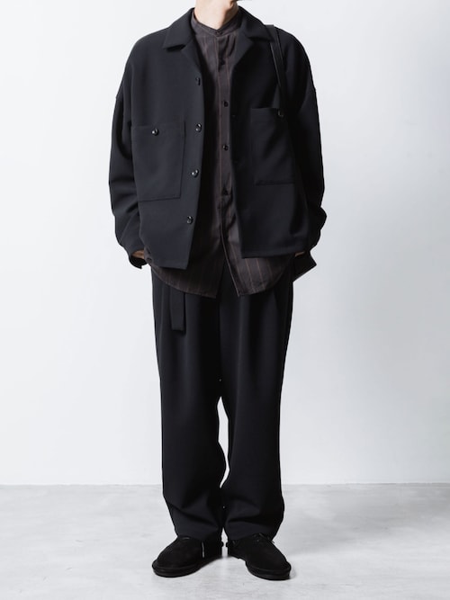 PE ストレッチダブルクロス ベルテッド ワイドテーパードトラウザーズ