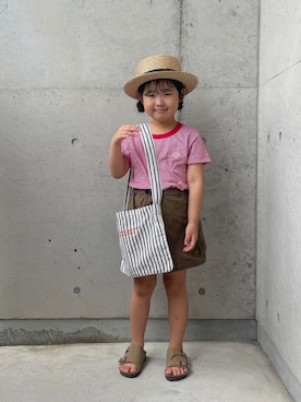 「DANTON（ダントン）のDANTON / KIDS' SHORT SLEEVE INNER T-SHIRT STRIPE 2025SS（105～135cm）（Tシャツ/カットソー）」を使った、ioooさん（キッズ・110cm）の夏コーディネート
