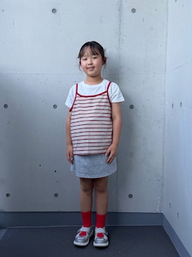 「LOWRYS FARM（ローリーズファーム）の２ＰカットプルオーバーＳＳ　 1000273（Tシャツ/カットソー、ホワイト系）」を使った、ioooさん（キッズ・120cm）の秋コーディネート