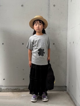 「green label relaxing（グリーンレーベルリラクシング）の楊柳フリル ロングスカート / キッズ  110cm-130cm（スカート、ブラック系）」を使った、ioooさん（キッズ・120cm）の夏コーディネート