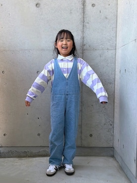 「green label relaxing（グリーンレーベルリラクシング）のショート ラガーシャツ / キッズ  100cm-130cm（T Shirts、パープル系）」を使った、ioooさん（キッズ・120cm）の春コーディネート
