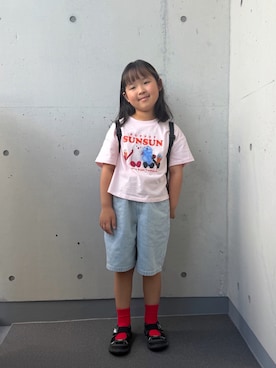 「アイテム（Tシャツ/カットソー、ピンク系）」を使った、ioooさん（キッズ・120cm）の秋コーディネート