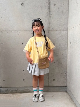 「LOWRYS FARM（ローリーズファーム）のラインリブソックス２　 139552（Socks、ピンク系）」を使った、ioooさん（キッズ・120cm）の春コーディネート