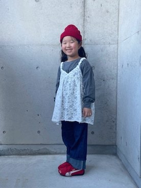 「PUMA（プーマ）のPUMA プーマ 17-21 SPEEDCAT PS スピードキャット PS 401699 02FO.RED/WH（スニーカー）」を使った、ioooさん（キッズ・110cm）の秋コーディネート