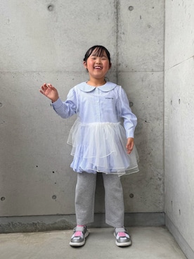 「CIAOPANIC TYPY（チャオパニックティピー）の【KIDS】【WEB限定】ストライプ裾バルーンチュニックシャツ（Shirts、ブルー系）」を使った、ioooさん（キッズ・120cm）の春コーディネート