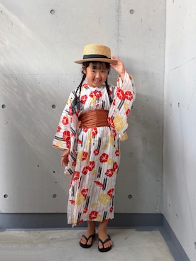 「CYAARVO（シアーヴォ）の＜CYAARVO＞カラーサンダル / キッズ  16cm-20.5cm（サンダル、ブラック系）」を使った、ioooさん（キッズ・120cm）の夏コーディネート