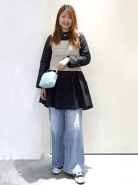 「smart pink（スマートピンク）の◆フェザーリーフプリントワンピース（ワンピース、グリーン系）」を使った、sayaさん（レディース・165cm）の春コーディネート