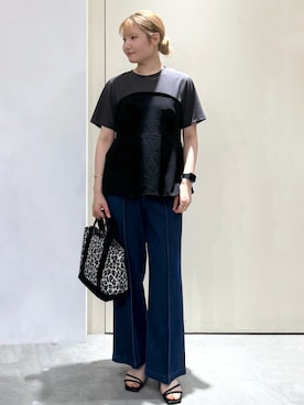 「OPAQUE.CLIP（オペークドットクリップ）のビスチェドッキングカットソー【洗濯機OK】（Tシャツ/カットソー、ブラック系）」を使った、sayaさん（レディース・165cm）の夏コーディネート
